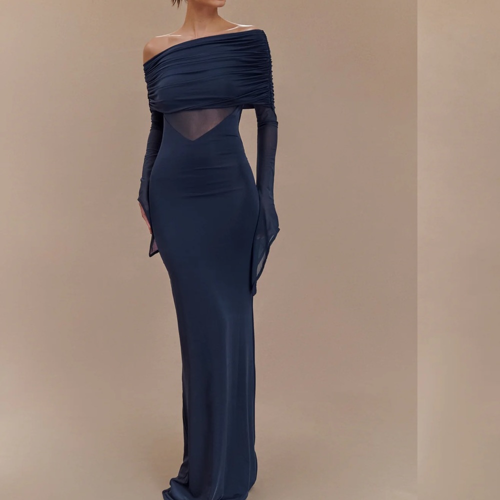 Meshki One Shoulder Midnight Blue Gown
